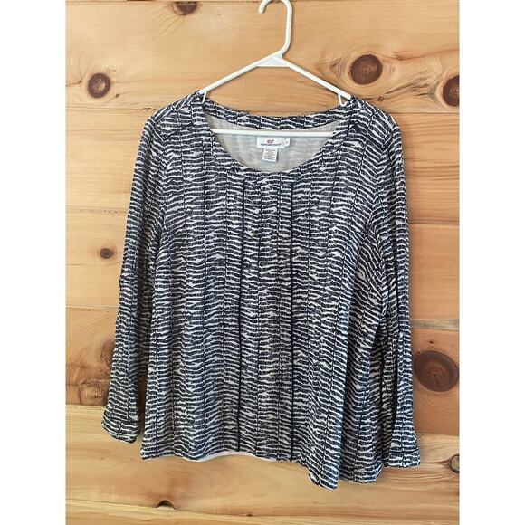 Vineyard Vines Fern Print Ladder Lace Silk Blend Top. Deep Bay Color. Size 14 - Picture 1 of 3